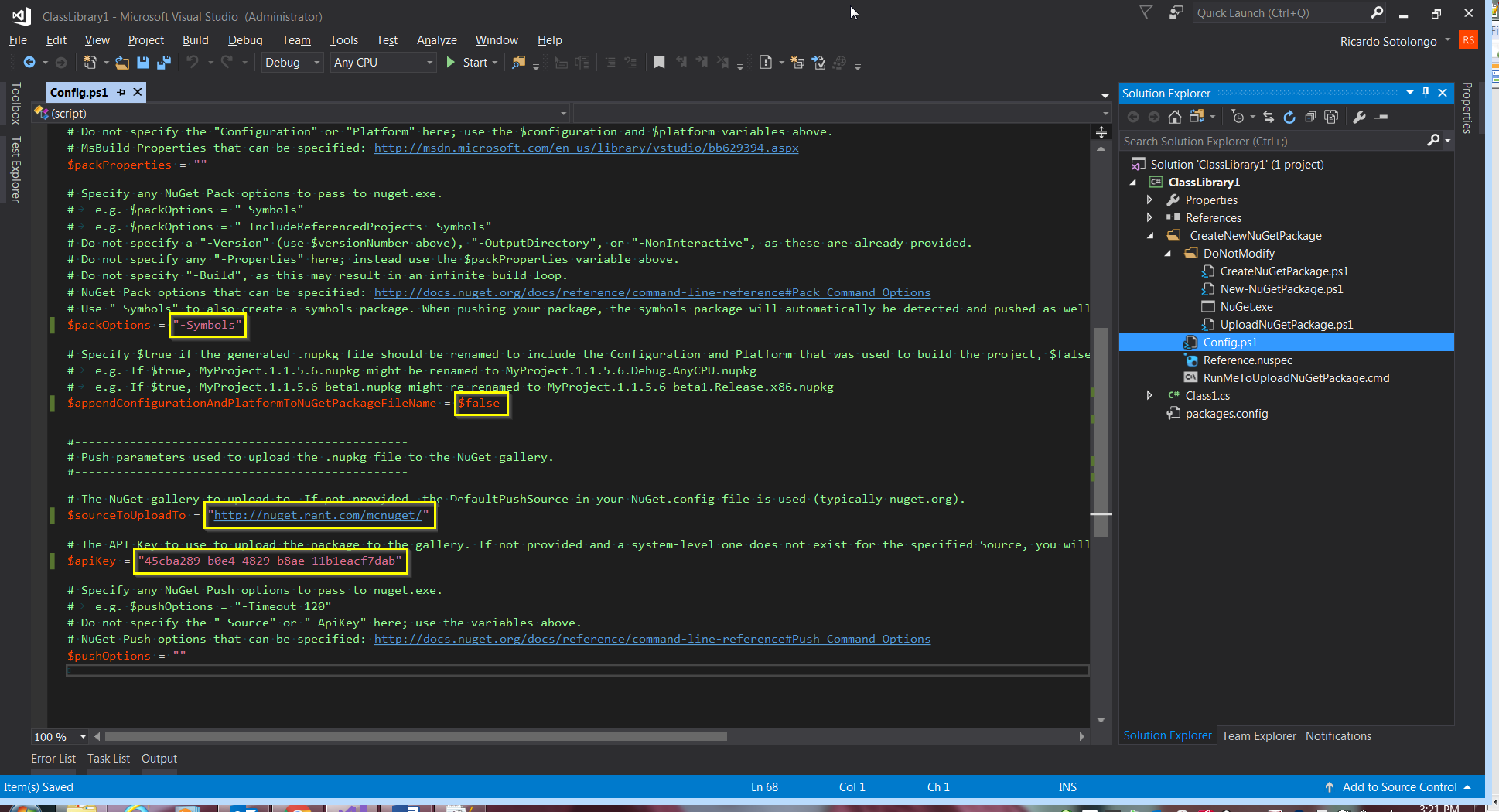 Archivo de configuración para la generación del paquete