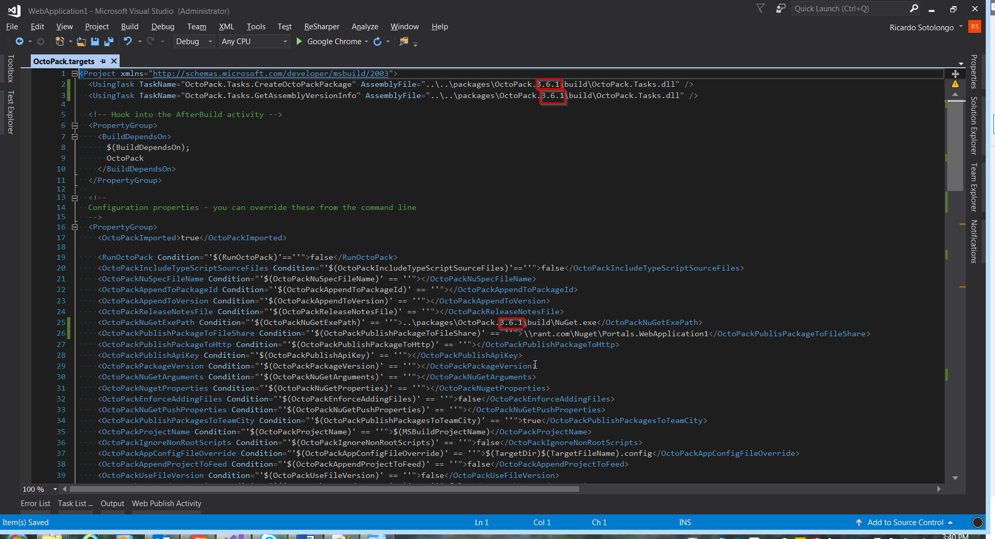 Configuración actualizada para tarea de creación